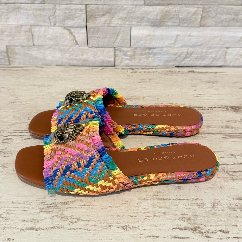 Kurt Geiger Kensington Eagle Casual Rainbow Flat Raffia Slide Sandals 36.5 EU - Picture 8 of 16